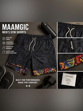 Maamgic Men’s Gym Shorts Elastic Waist Workout Athletic Shorts Quick Dry